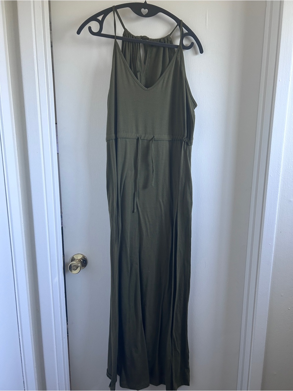 Sleeveless Olive Maxi Dress with Adjustable Tie Waist